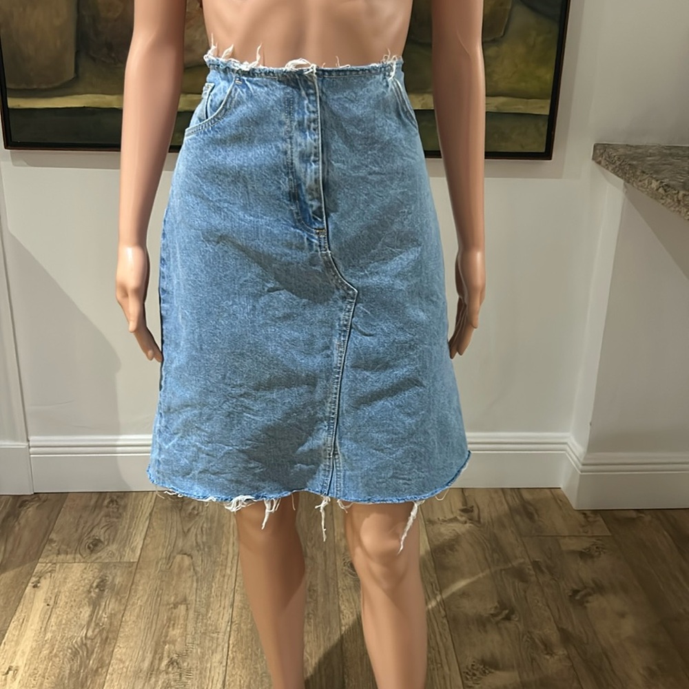 Mango Light Blue Distressed Denim Skirt